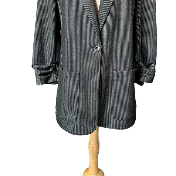 Tommy Hilfiger Single Button Ruched Sleeve Striped Blazer Black Blazer Size 14 - Picture 5 of 15